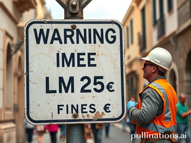 Malta 17 years after euro adoption, Qormi sign warning of Lm25 fine is to be updated