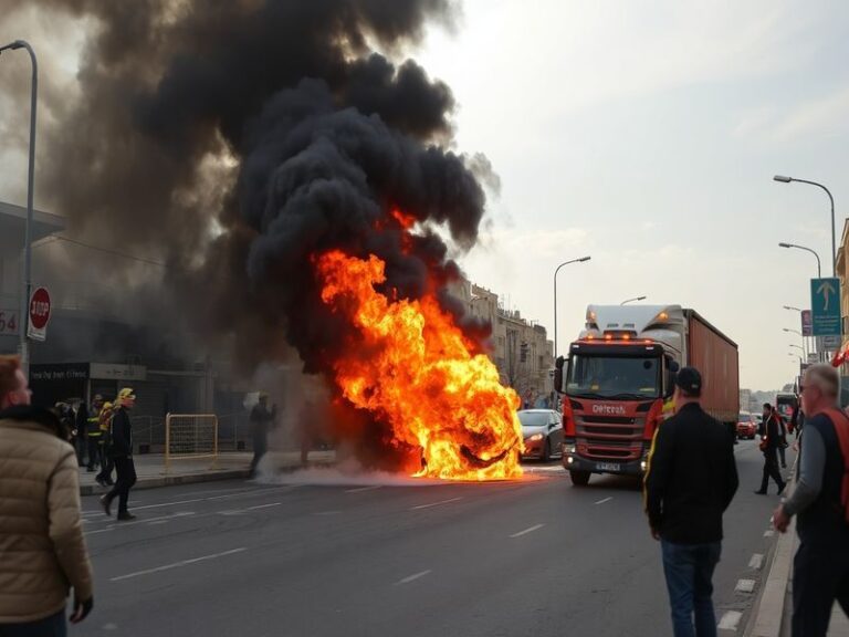 Malta Car and lorry catch fire in Żabbar