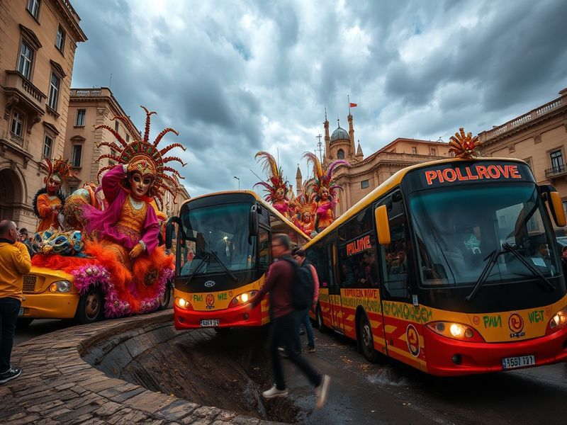 Malta Strong winds force buses out of Valletta ditch to make way for Carnival floats