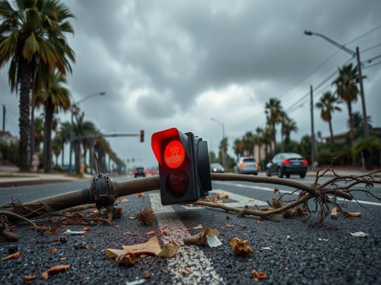 Malta Traffic light falls on Coast Road after being damaged by strong winds