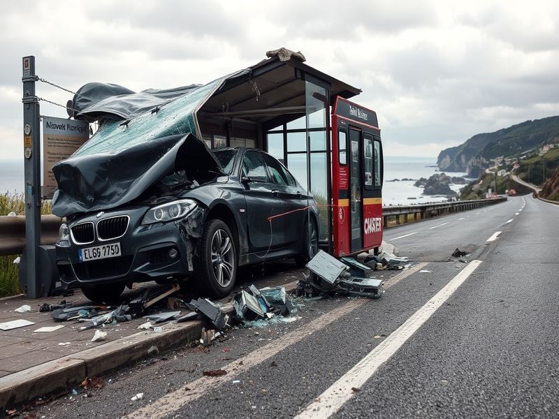 Malta Coast road bus stop partially destroyed as BMW smashes into it