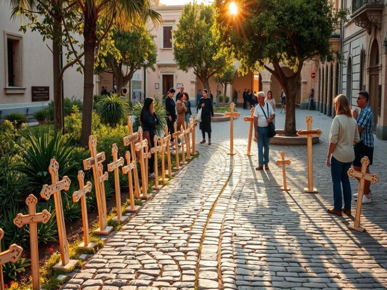 Malta Way of the Cross installation set up in Għajnsielem square