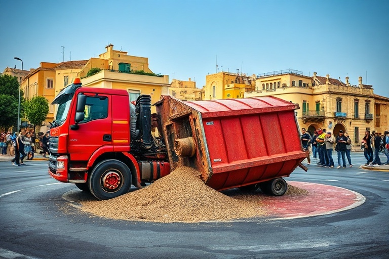 Malta Truck Overturns Near Lija Roundabout: Chaos and Delays