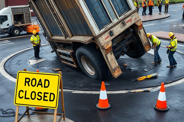 Malta Lija Roundabout Resurfacing After Truck Crash
