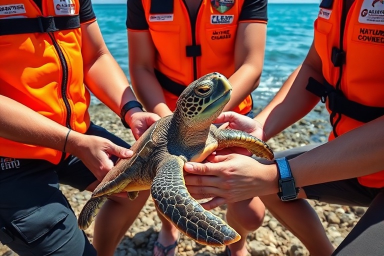 Malta Life Guards & Volunteers Rescue Turtle in Little Armier