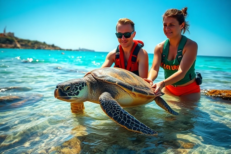 Malta Life Guards, Volunteers Rescue Turtle in Little Armier