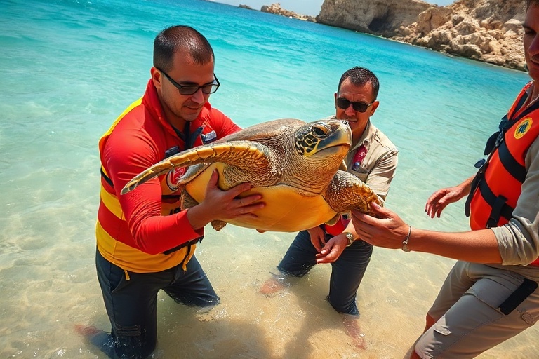Malta Life Guards & Volunteers Rescue Turtle in Little Armier