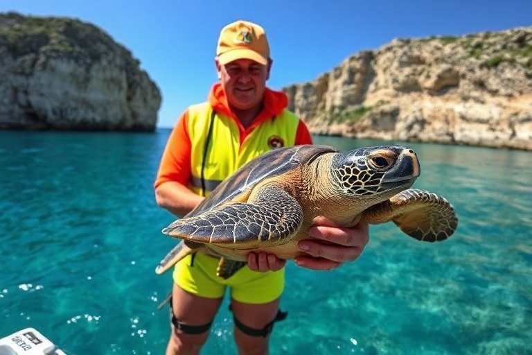 Malta Turtle Rescued in Little Armier by Life Guards and Nature Trust Volunteers