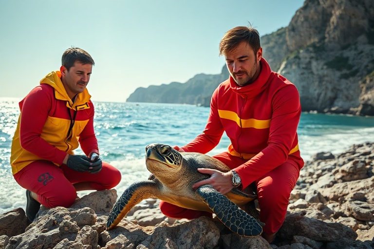Malta Life Guards & Nature Trust Rescue Turtle in Little Armier
