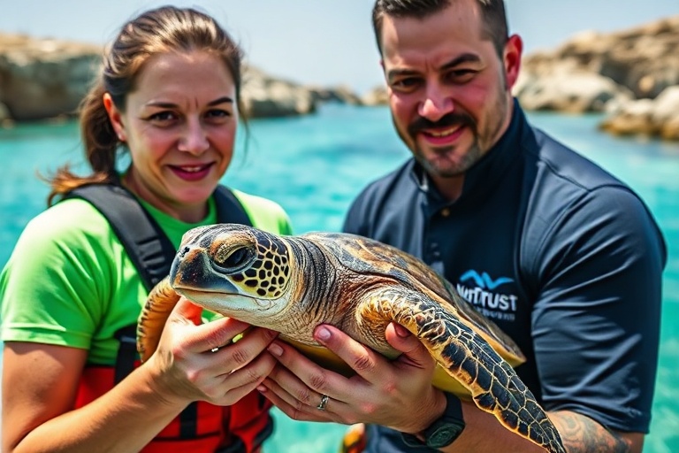 Malta Turtle Rescued in Little Armier by Life Guards & Nature Trust