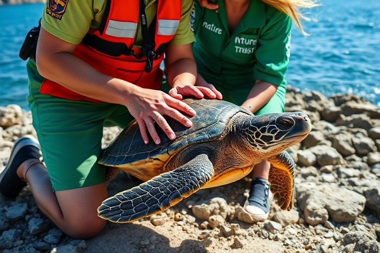 Malta Life Guards & Volunteers Rescue Endangered Turtle in Little Armier