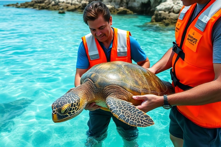 Malta Turtle Rescued in Little Armier by Life Guards and Nature Trust Volunteers