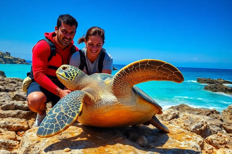 Malta Turtle Rescued in Little Armier by Life Guards and Nature Trust Volunteers