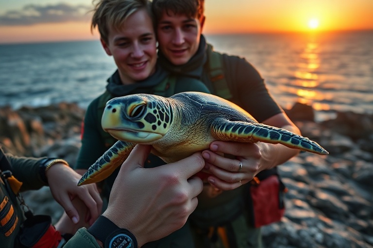 Malta Turtle Rescued in Little Armier by Life Guards & Volunteers