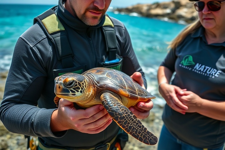 Malta Life Guards, Nature Trust Rescue Turtle in Little Armier