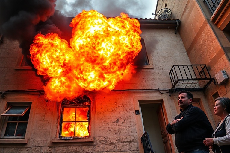 Malta Explosion, Fire Rocks Birkirkara House