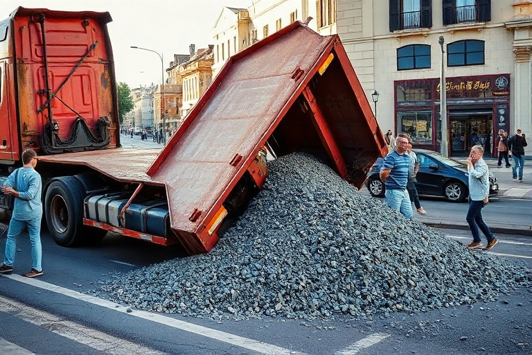 Malta Gravel Truck Upends Near Lija Roundabout