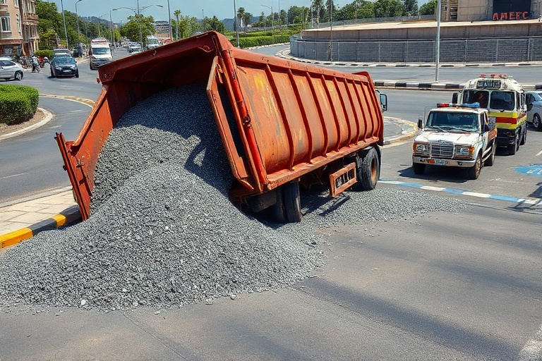 Malta Truck Overturns Near Lija Roundabout: Gravel Chaos Cleared