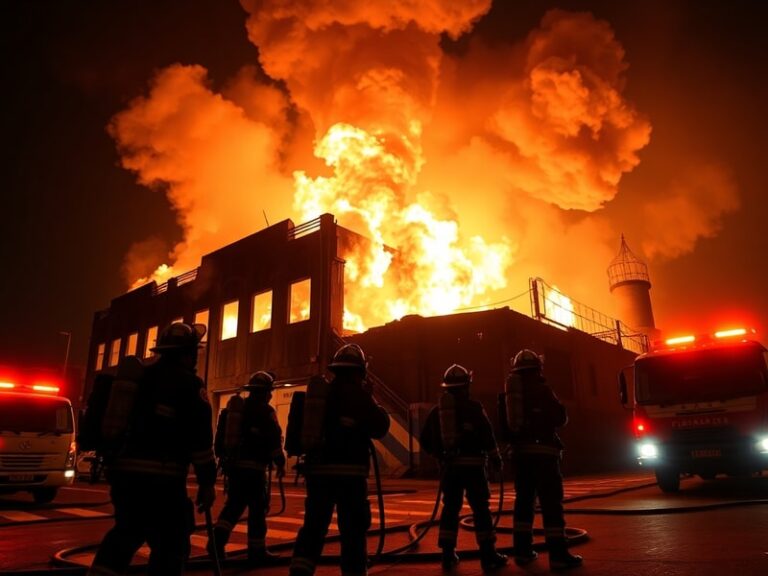 Malta Firefighters tackle blaze in old matches factory in Marsa