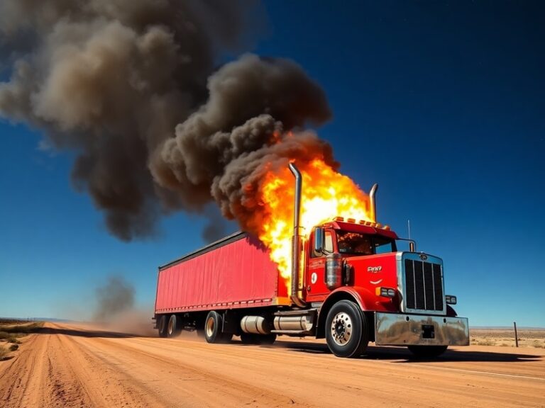 Malta Truck catches fire while driving along Marfa Road