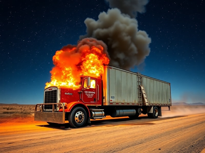 Malta Truck catches fire while driving along Marfa Road