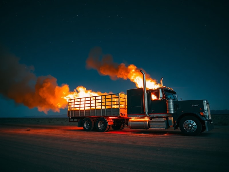 Malta Truck catches fire while driving along Marfa Road