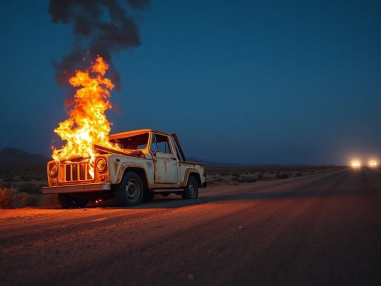 Malta Truck catches fire while driving along Marfa Road