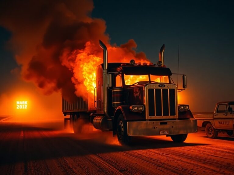 Malta Truck catches fire while driving along Marfa Road