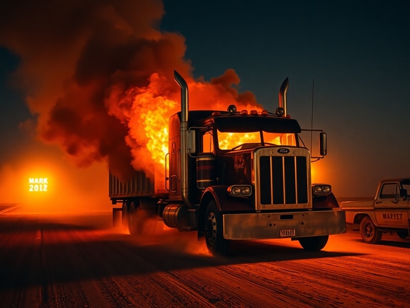 Malta Truck catches fire while driving along Marfa Road