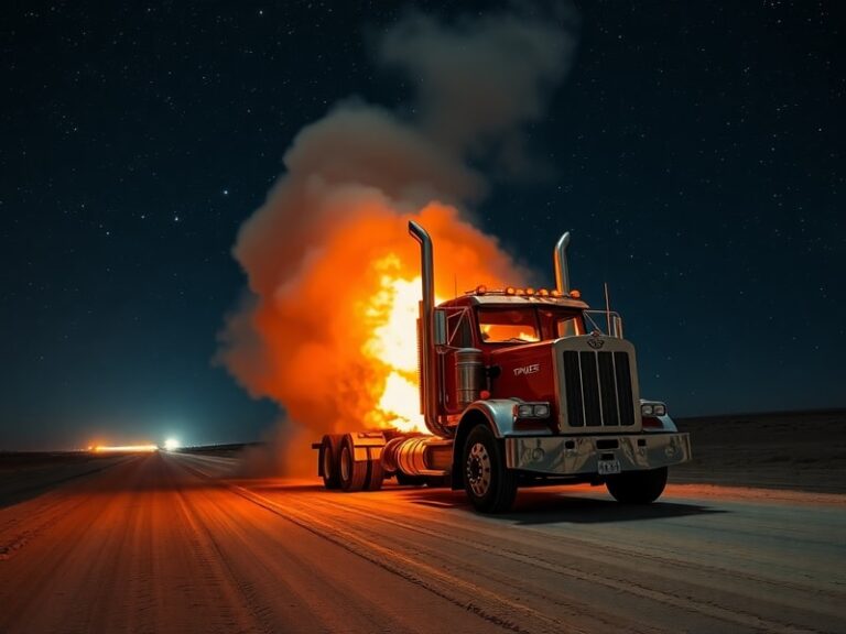 Malta Truck catches fire while driving along Marfa Road