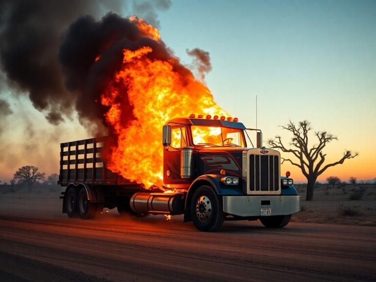 Malta Truck catches fire while driving along Marfa Road