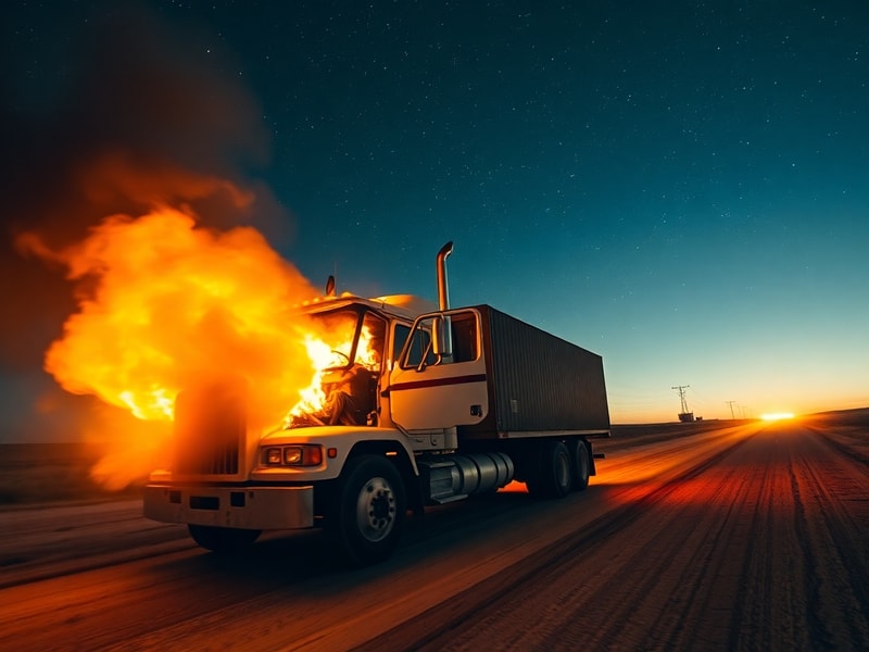 Malta Truck catches fire while driving along Marfa Road