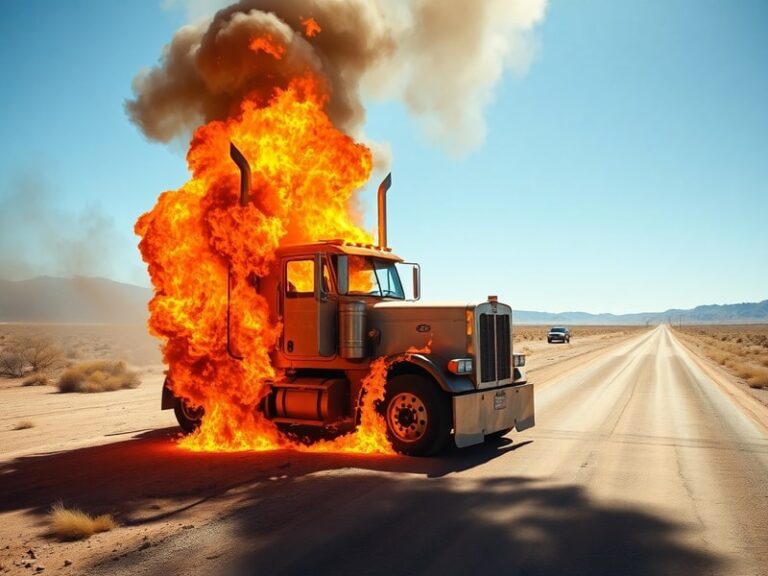 Malta Truck catches fire while driving along Marfa Road