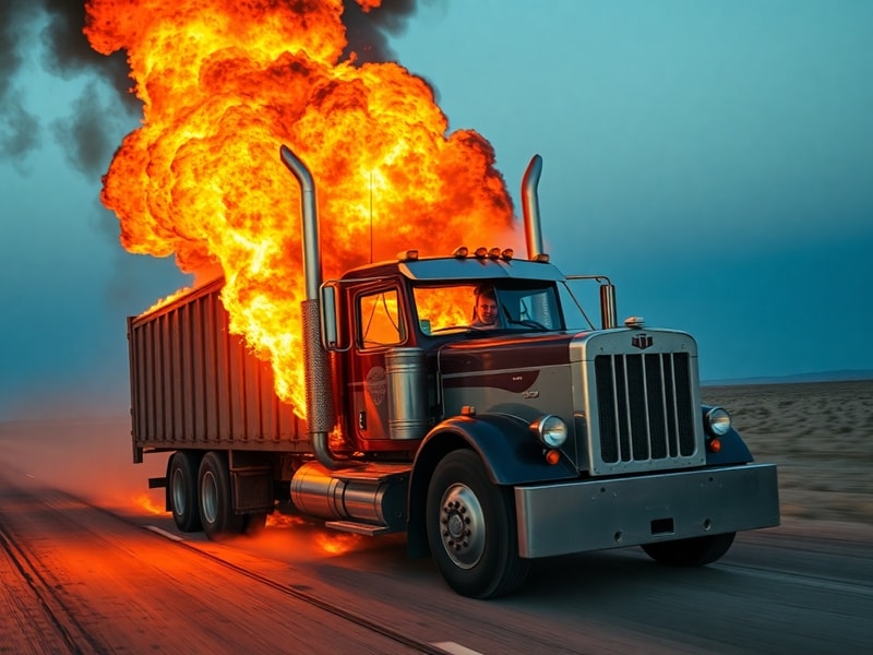 Malta Truck catches fire while driving along Marfa Road