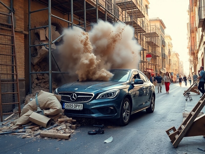 Malta Watch the terrifying moment scaffolding smashes in front of car on Gżira street